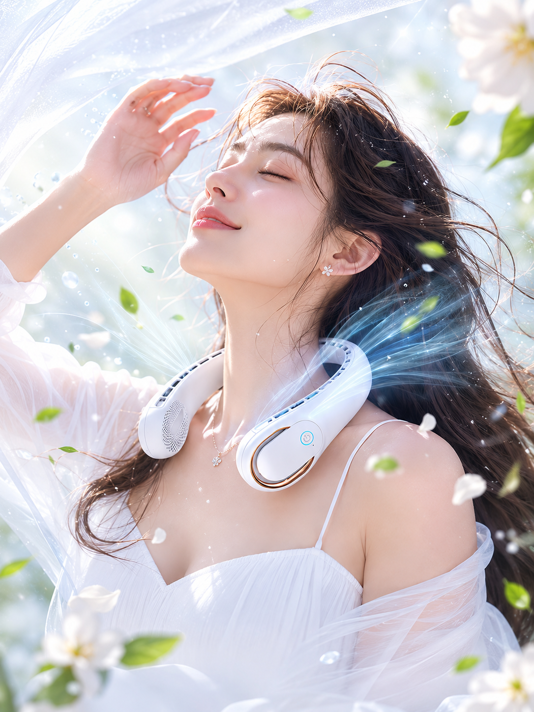 Portable USB Rechargeable Neck Fan – Wearable, 3 Speeds, Headphone Design