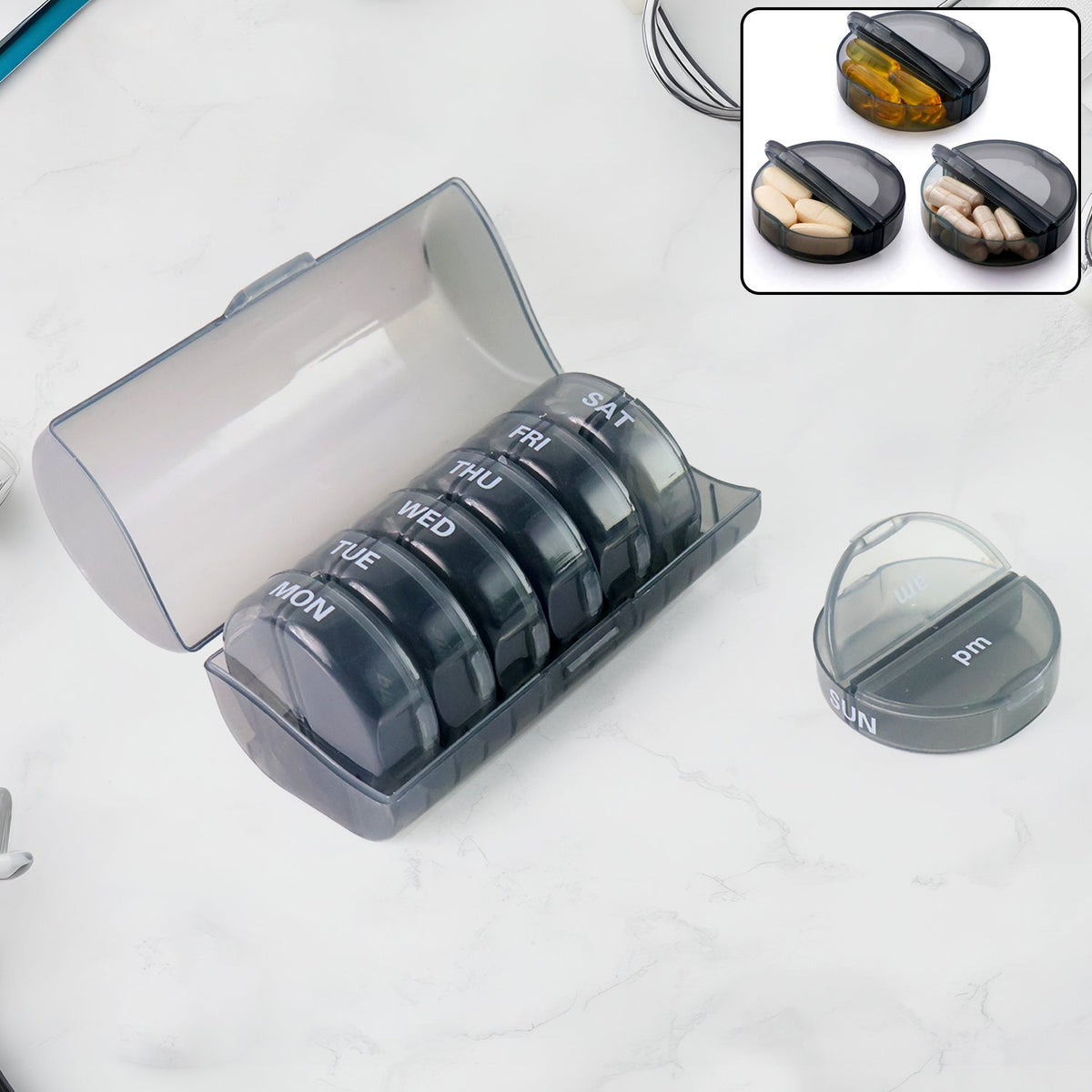 Weekly Pill Organizer 2 Times a Day Travel 7 Day Pill Box