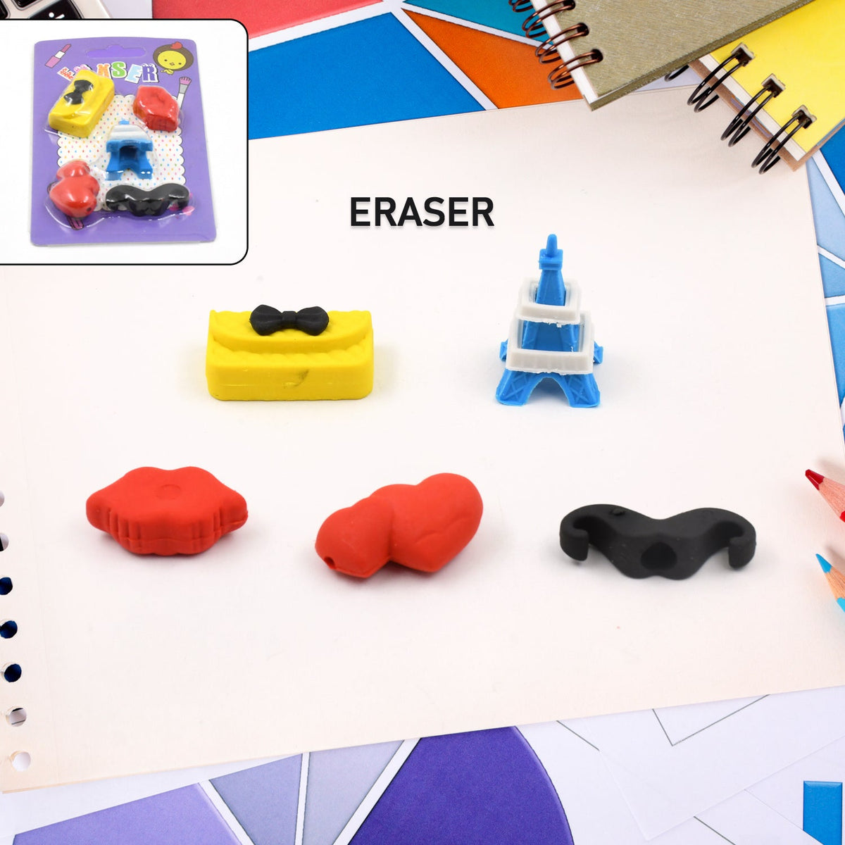 Fancy Colorful Eraser Set for Kids’ Parties & School (1 Set, Mixed Design)