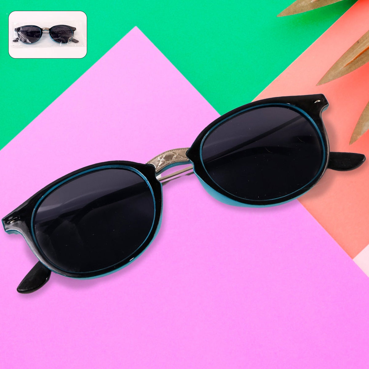Sky Blue UV Protected Round Sunglasses, classic Sunglasses for Men & Women