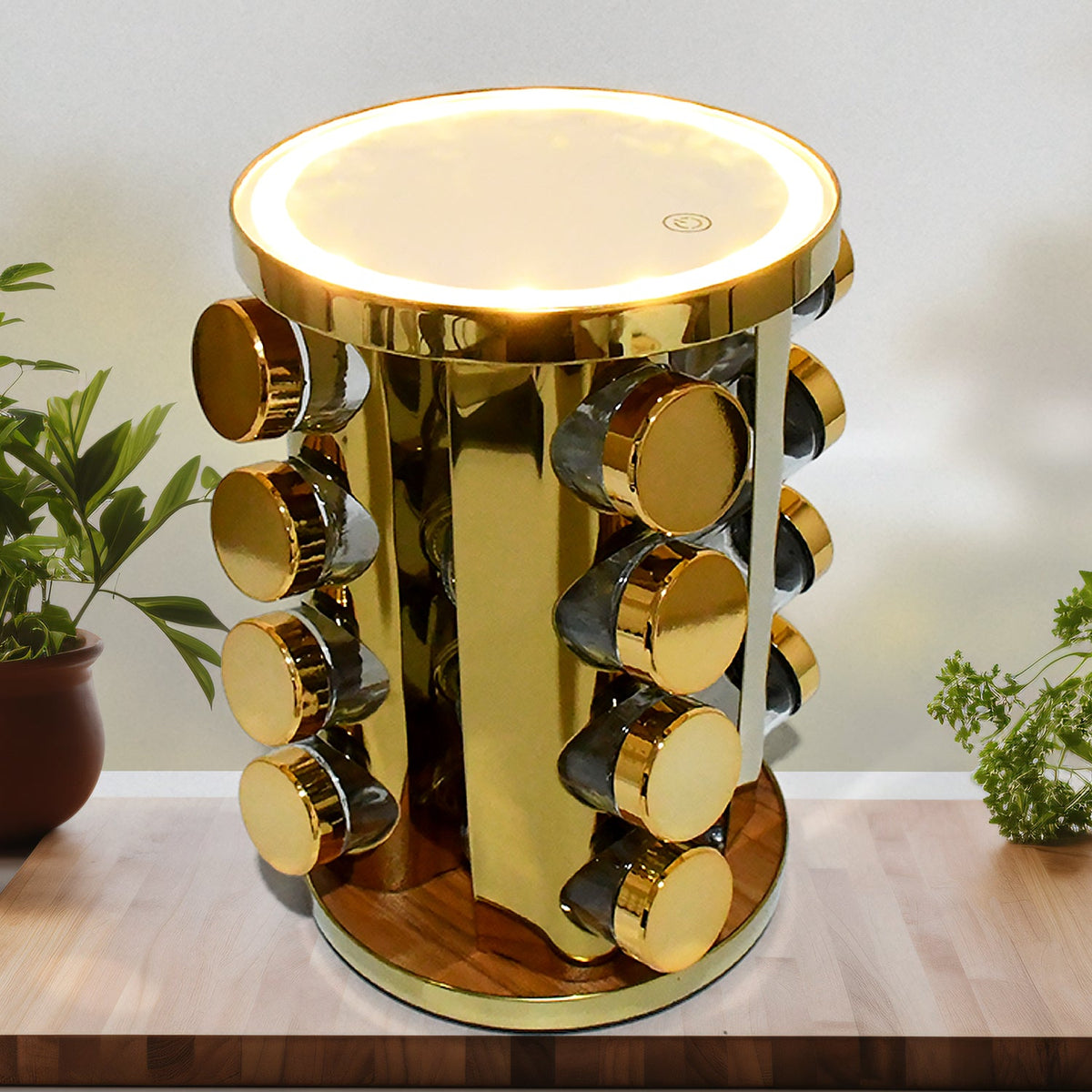 LED Spice Rack Organizer, Rotating Spice Rack  (Golden / 16 Pc / MOQ - 6 pc)