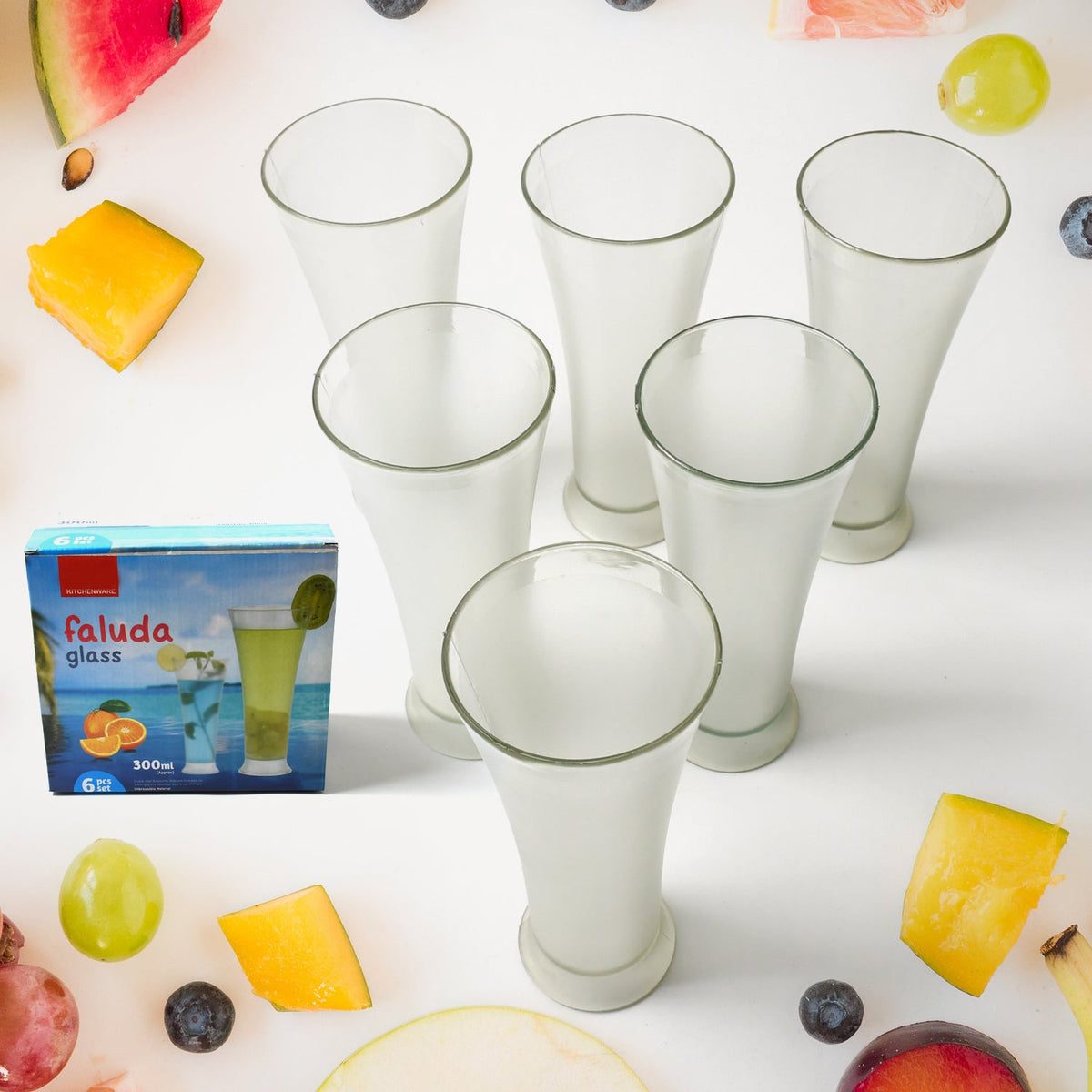 High Quality Faluda, ice cream, Juicer and Water Glasses Set of 6 Transparent, Drinking Water Glasses Stylish Glasses for Faluda, Water, Juice, Glass Set of 6 Pcs (Plastic 300 ML Approx)