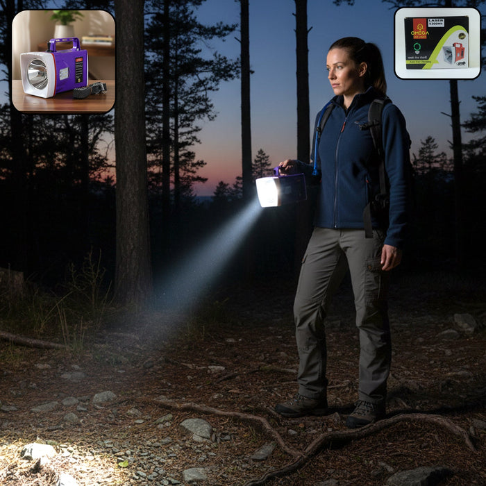 omega rechargeable led laser torch light with battery