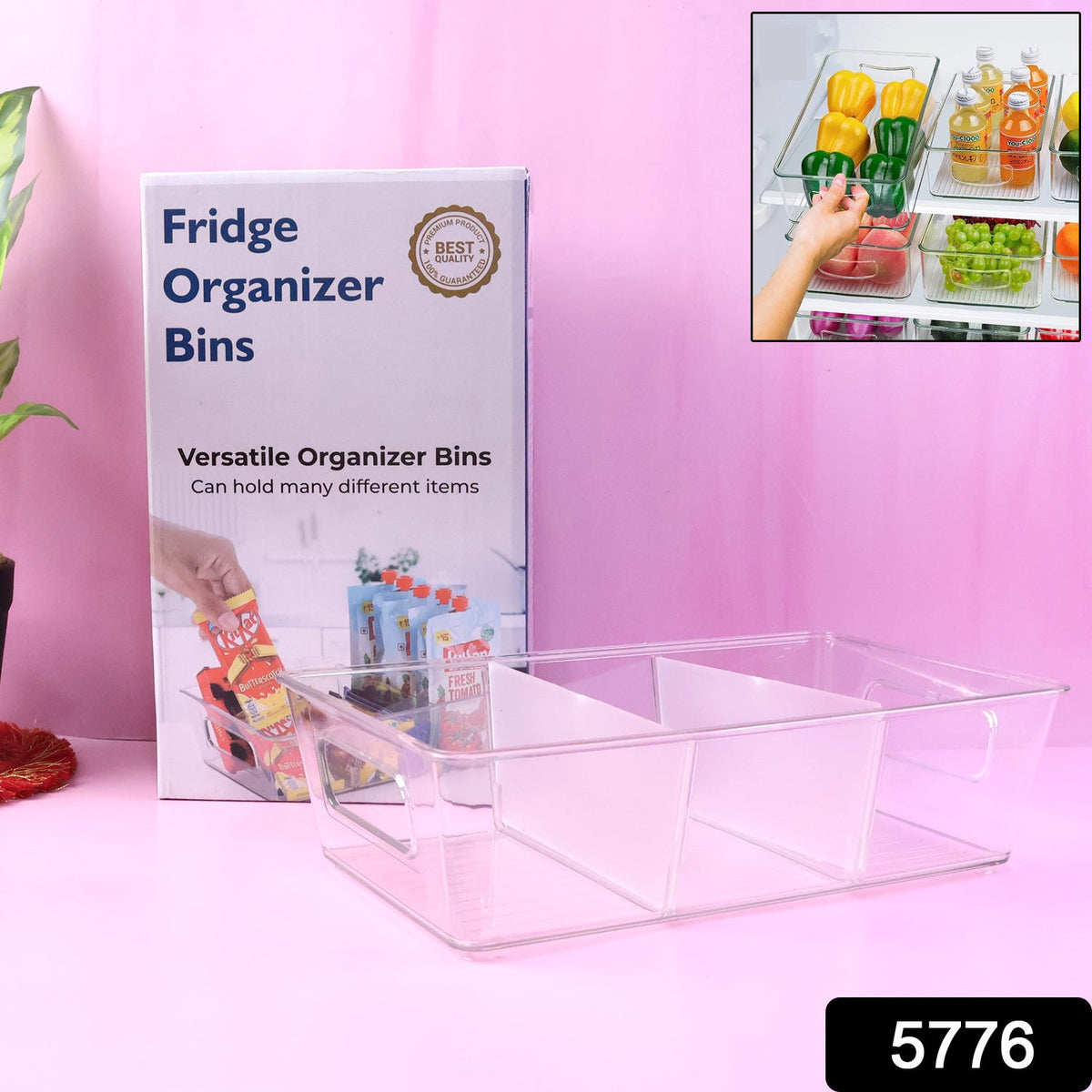 Plastic Refrigerator Organizer Bins, 1 Stackable Fridge Organizers with Handle, Clear Organizing Food Fruit Vegetables Pantry Storage Bins for Freezer kitchen Cabinet Organization and Storage (1 Pc Mix Color)