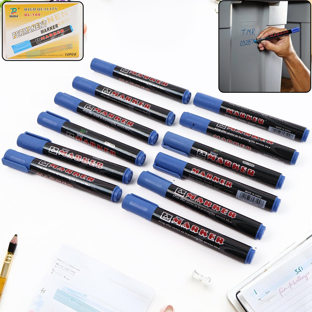 Premium Permanent Blue Marker Pen Set 