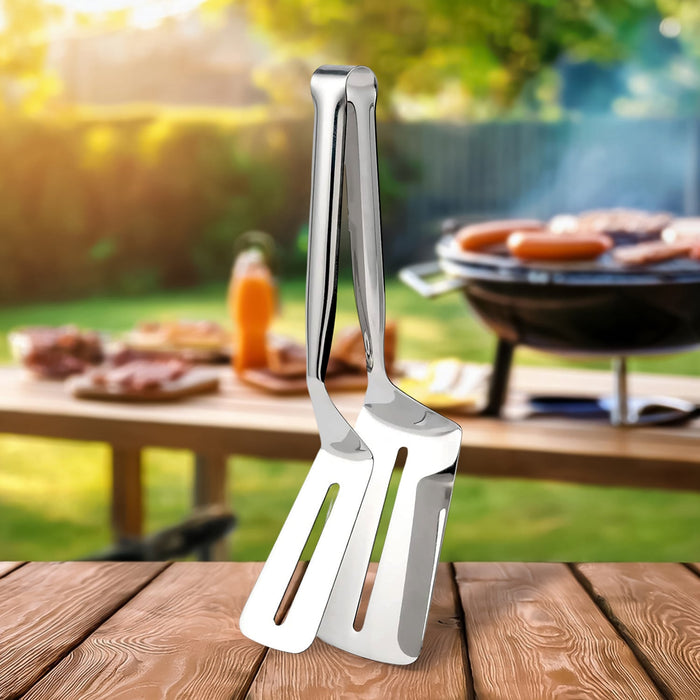 Stainless Steel Slotted Fish Tong – Double-Sided Cooking Spatula (1 Pc / 23 Cm)