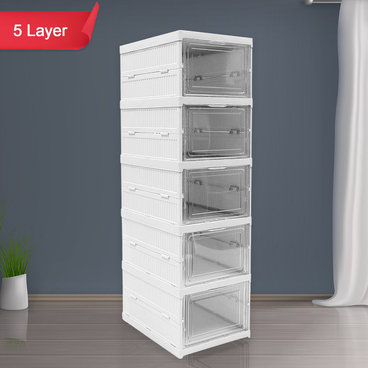 5-Layer Stackable Utility Cart – Foldable Storage Organizer for Clothes & Home (1 Pc)