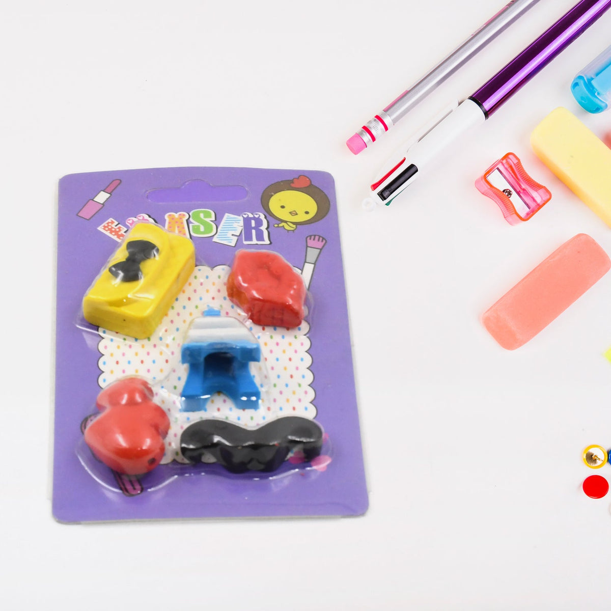 Fancy Colorful Eraser Set for Kids’ Parties & School (1 Set, Mixed Design)
