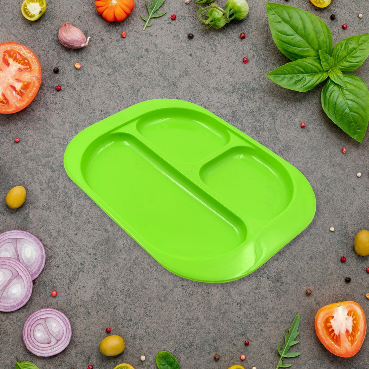 Biodegradable 3-Compartment Plastic Food Plate with Spoon for Snacks (1 Pc)