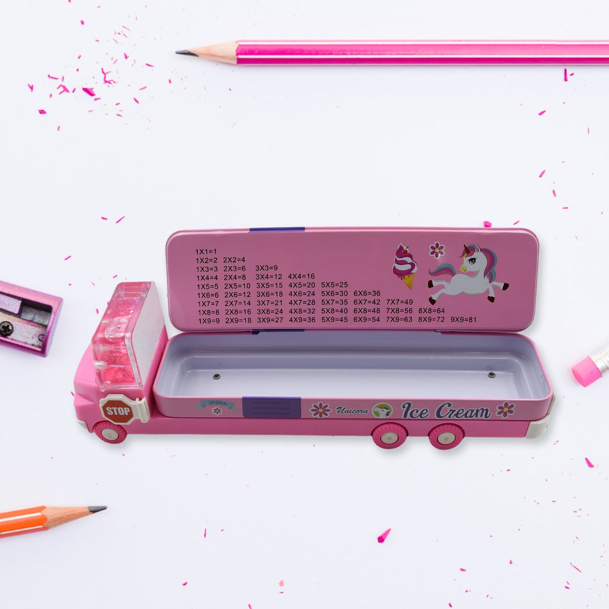 Double Decker Magic Truck Compass Multi Level Metal Pencil Case