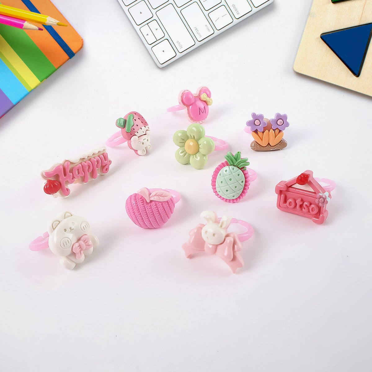 Adorable Playful Decorative Rings Children In Heart Shaped Storage Box (35 Pcs Aprpox
