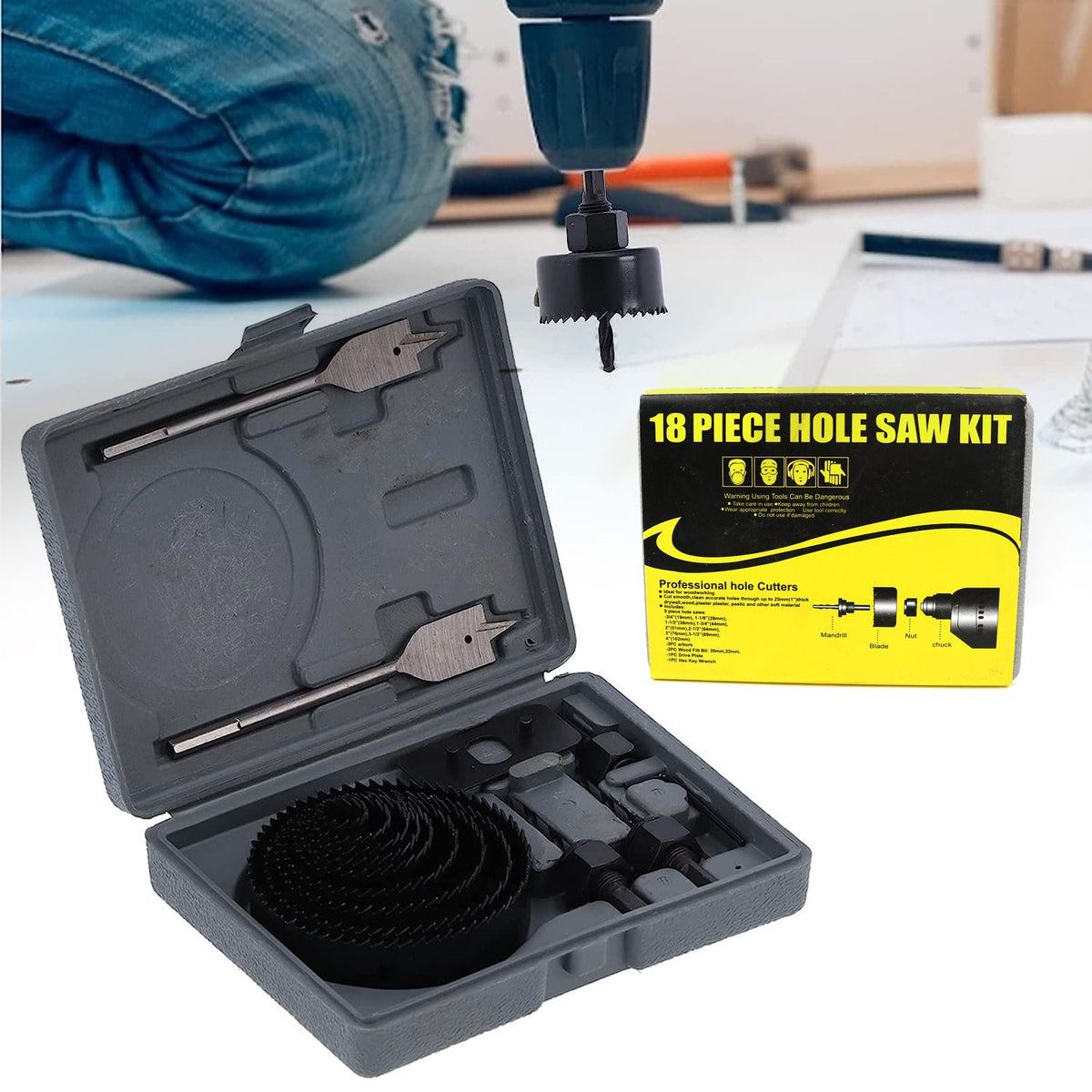Drill Hole Cutter, Carbon Steel High Accuracy Incisive Hole Saw for Cutting PCV  (18 Pcs Set)