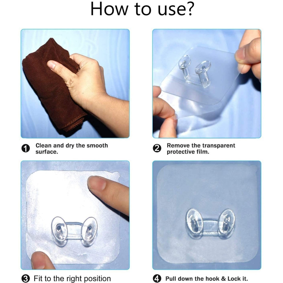 Transparent Self-Adhesive Wall Hook Waterproof & Oil-Proof Strong Holder (1 Pc)