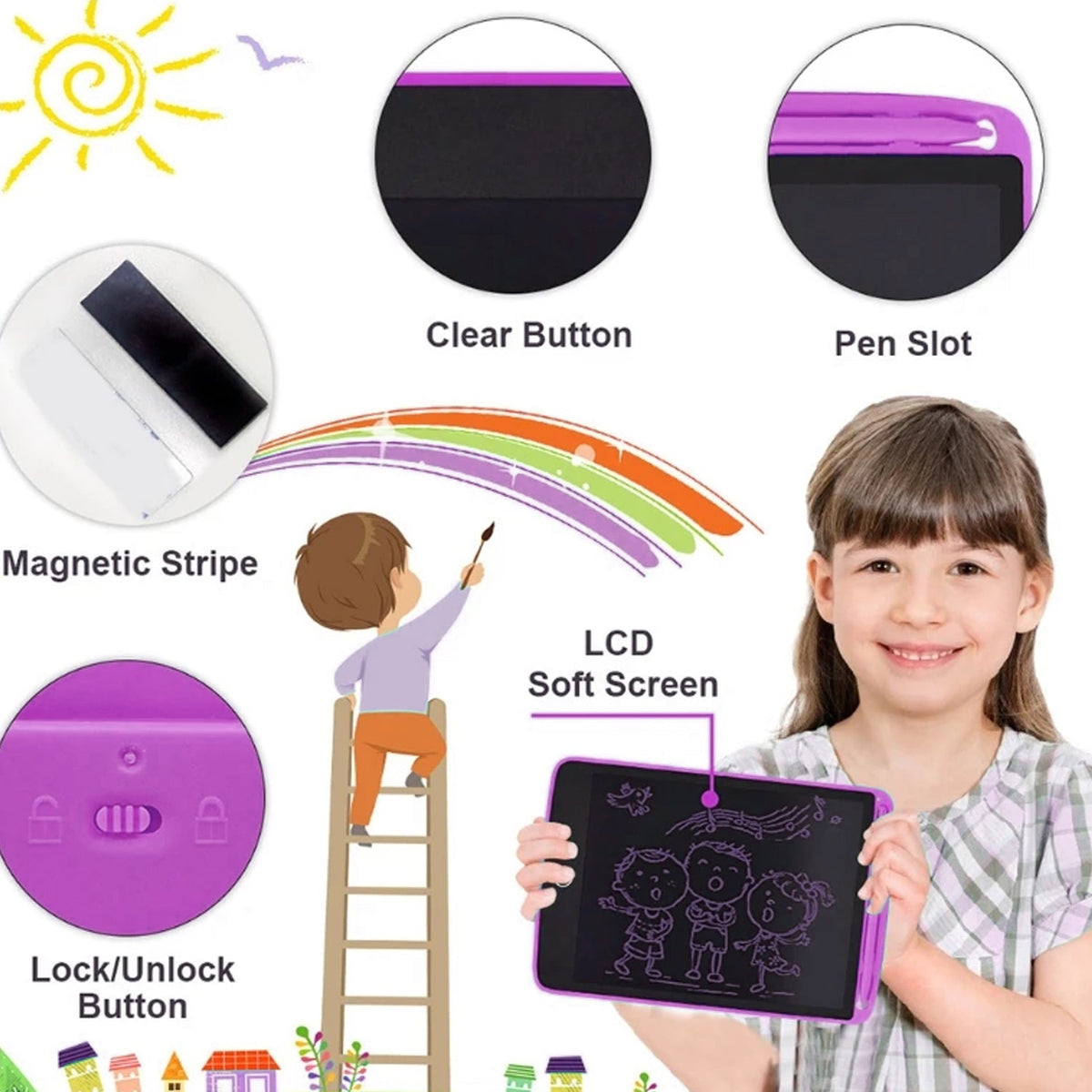 Portable LCD Writing Board Slate  Notes Digital Notepad with Pen (8.5 inch)