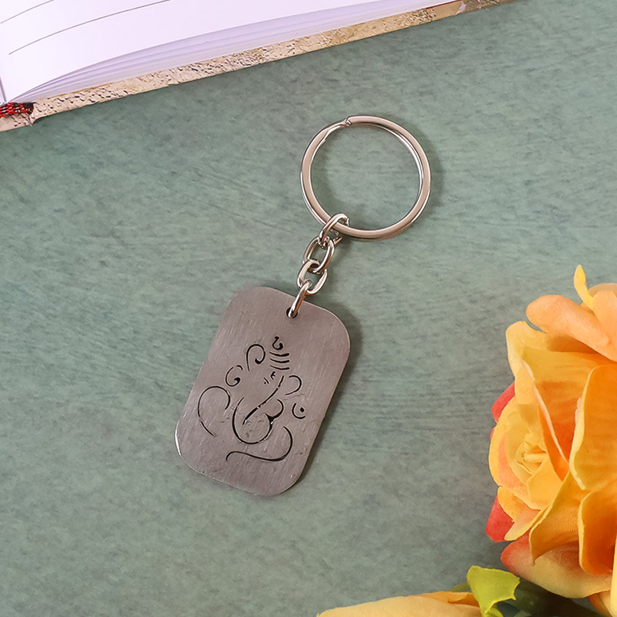 Auspicious Ganesh Cut-Out Metal Keychain - (1 Pc)