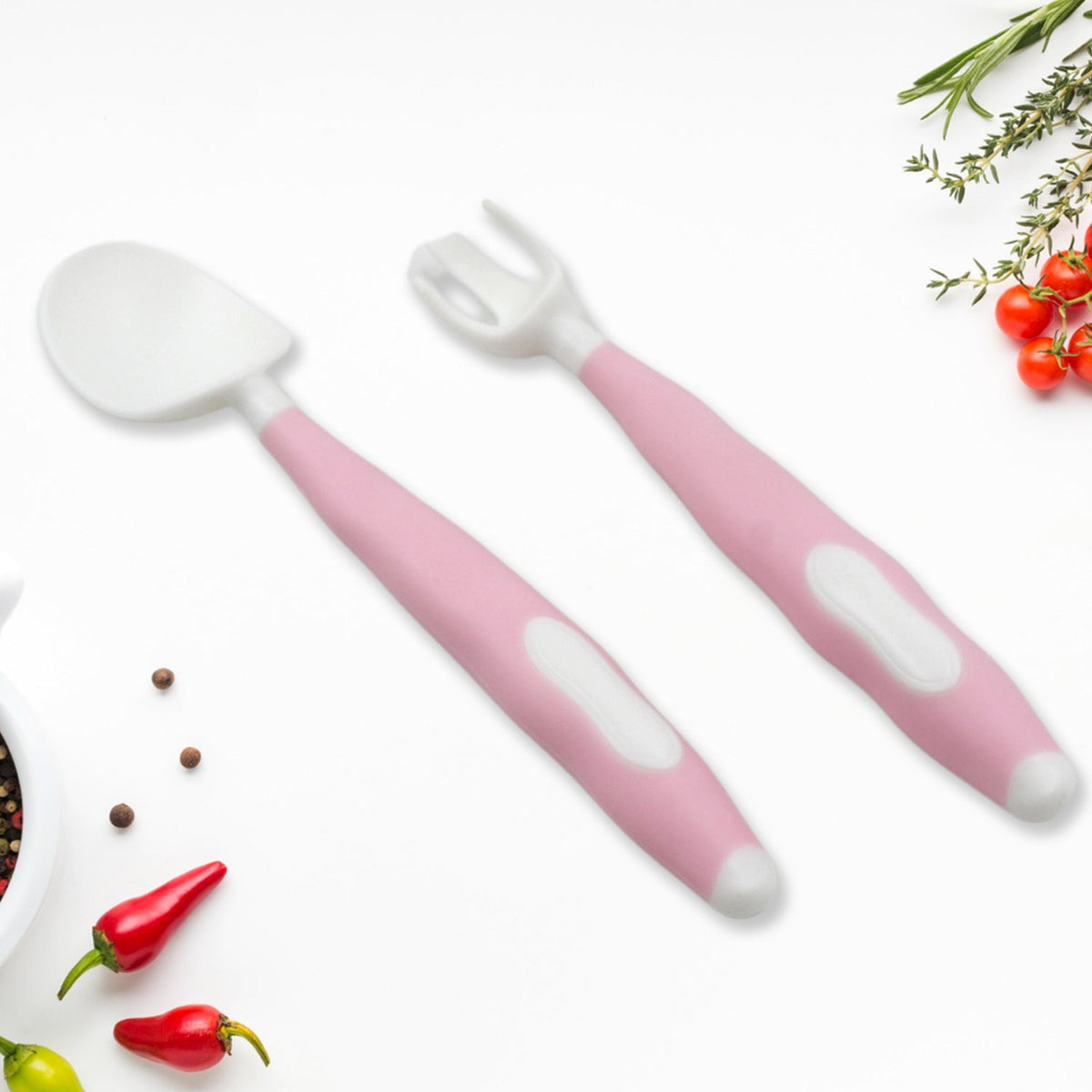 Silicone Bendable Kids Spoon & Fork Set – Toddler Self-Feeding Utensils (2 Pc Set)