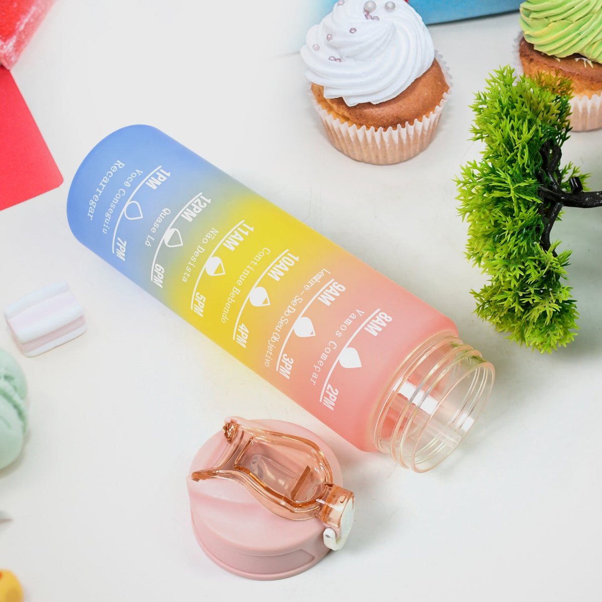 Plastic Colorful Motivational Water Bottle with Straw (750 ML)