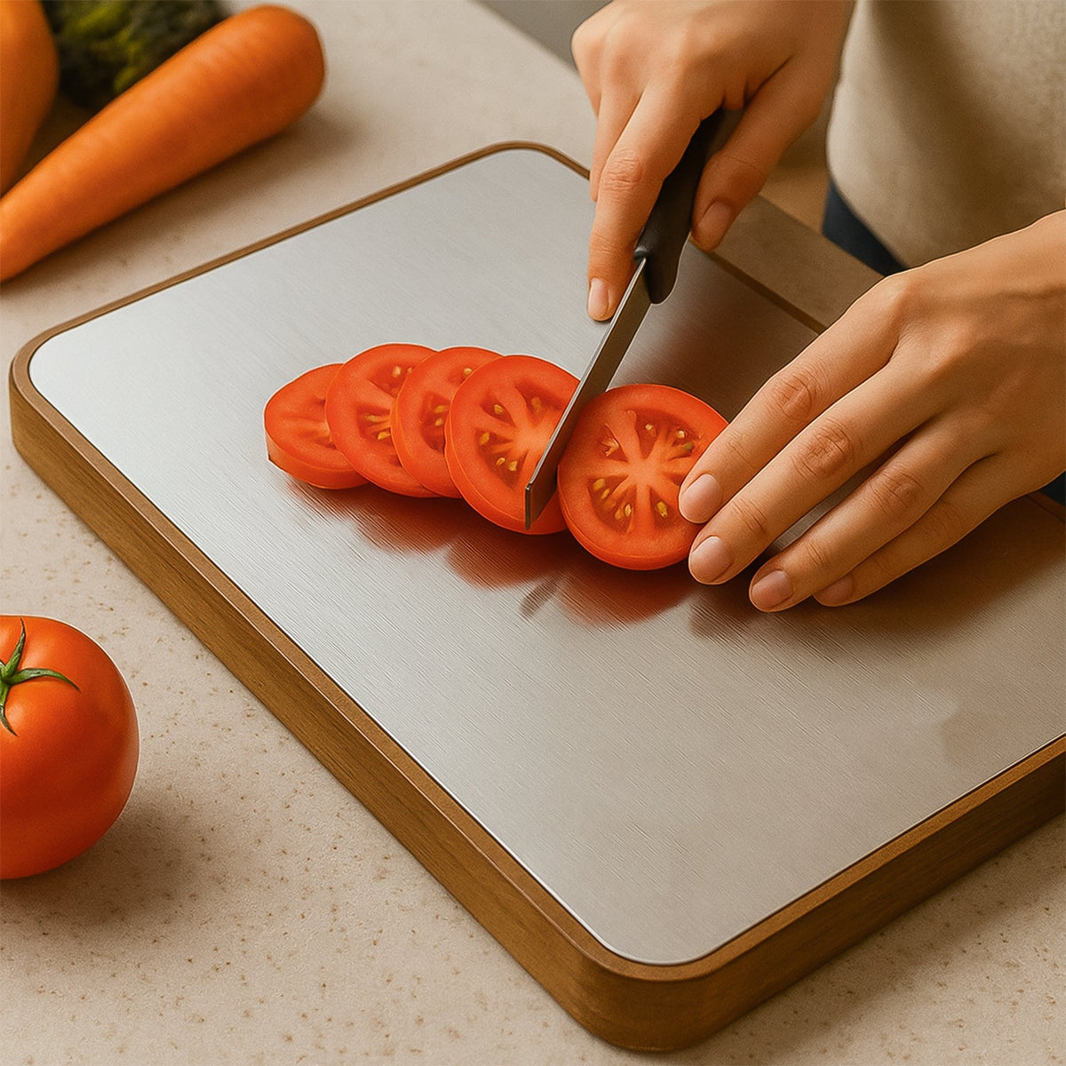 Apex Steel Oak Medium Cutting Board with Wooden Handle (1 Pc)