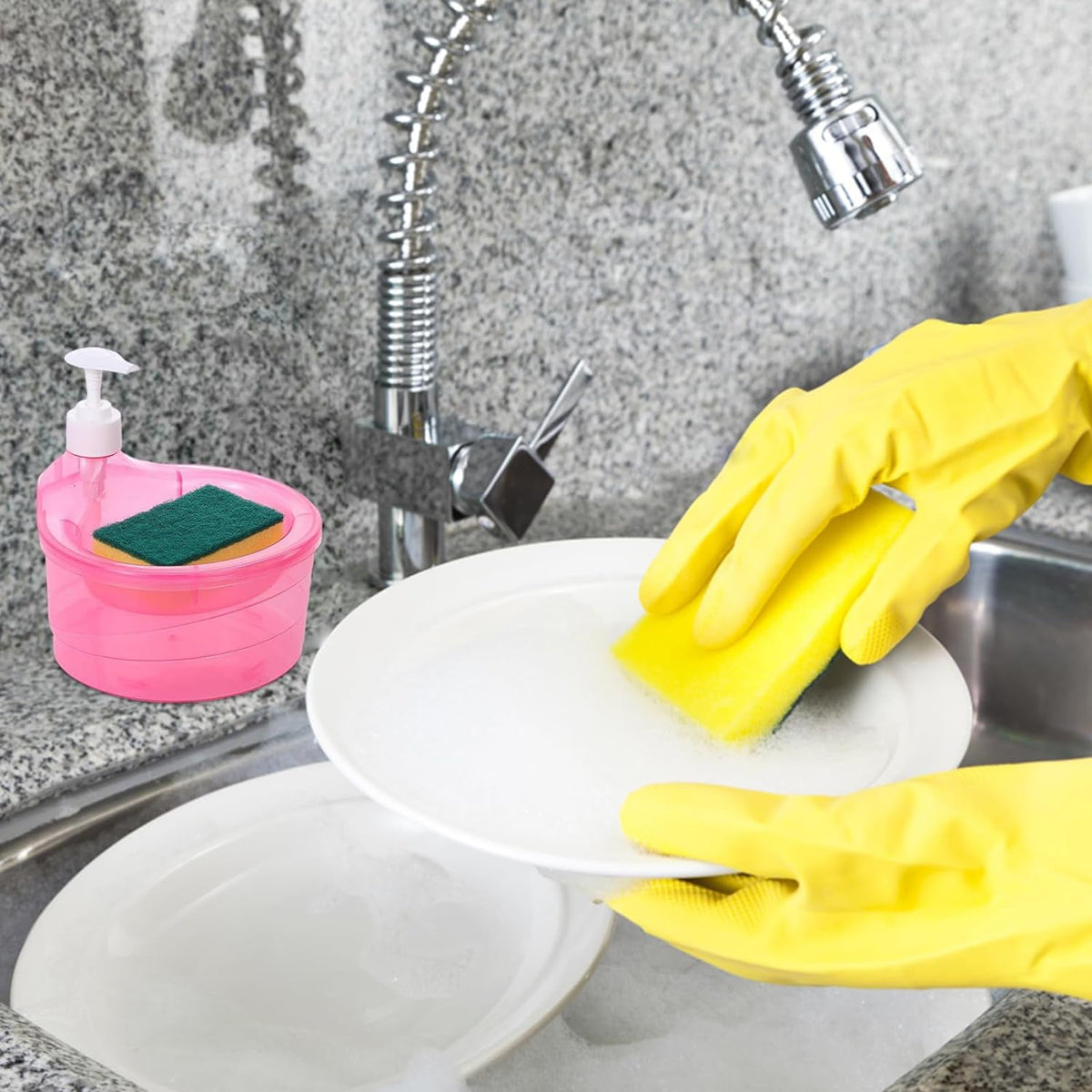 2 in 1 Double Layer Liquid Soap Dispenser with Pump and Sponge