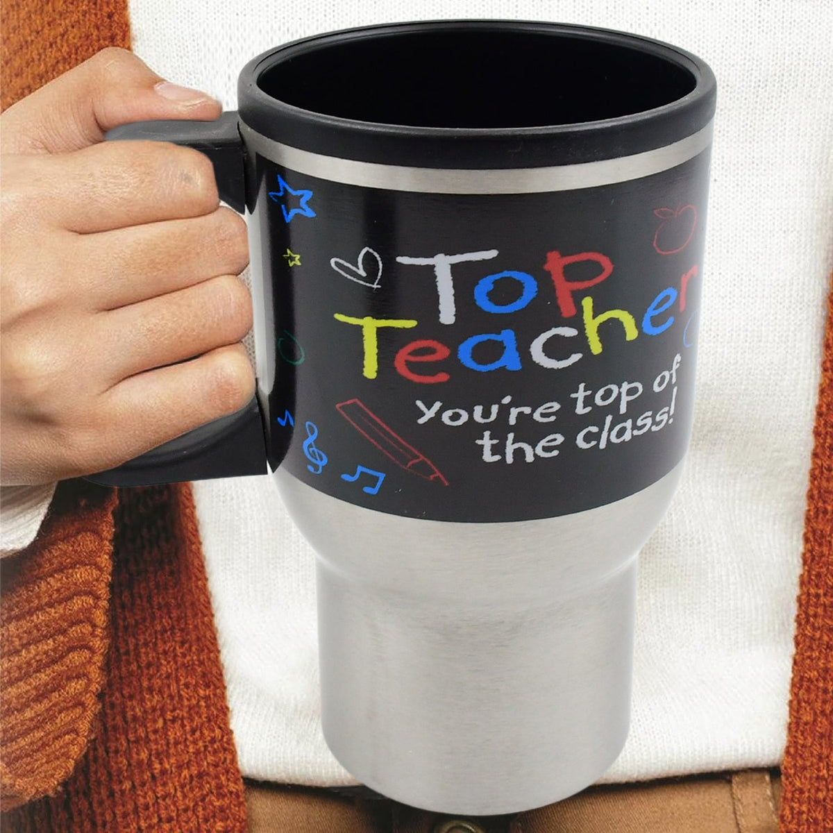 Stainless Steel Insulated Travel Mug - Double-Walled Vacuum Cup Lid & Handle, Tumbler
