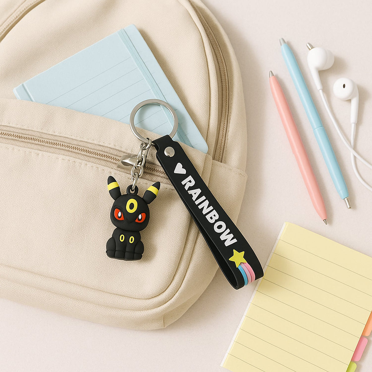 Cute Cartoon Silicone 3D Key Chain with Metal Hook & Strap (Pack of 1 / Mix Design)