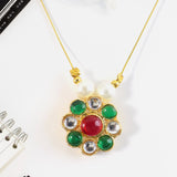 Elegant Traditional Multicolor Stone & Pearl Pendant Chain (1 Pc)