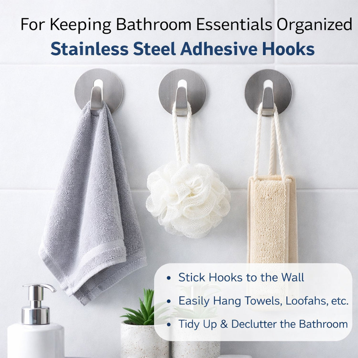 Heavy Duty Self-Adhesive Stainless Hooks – Waterproof for Robes, Coats & Towels