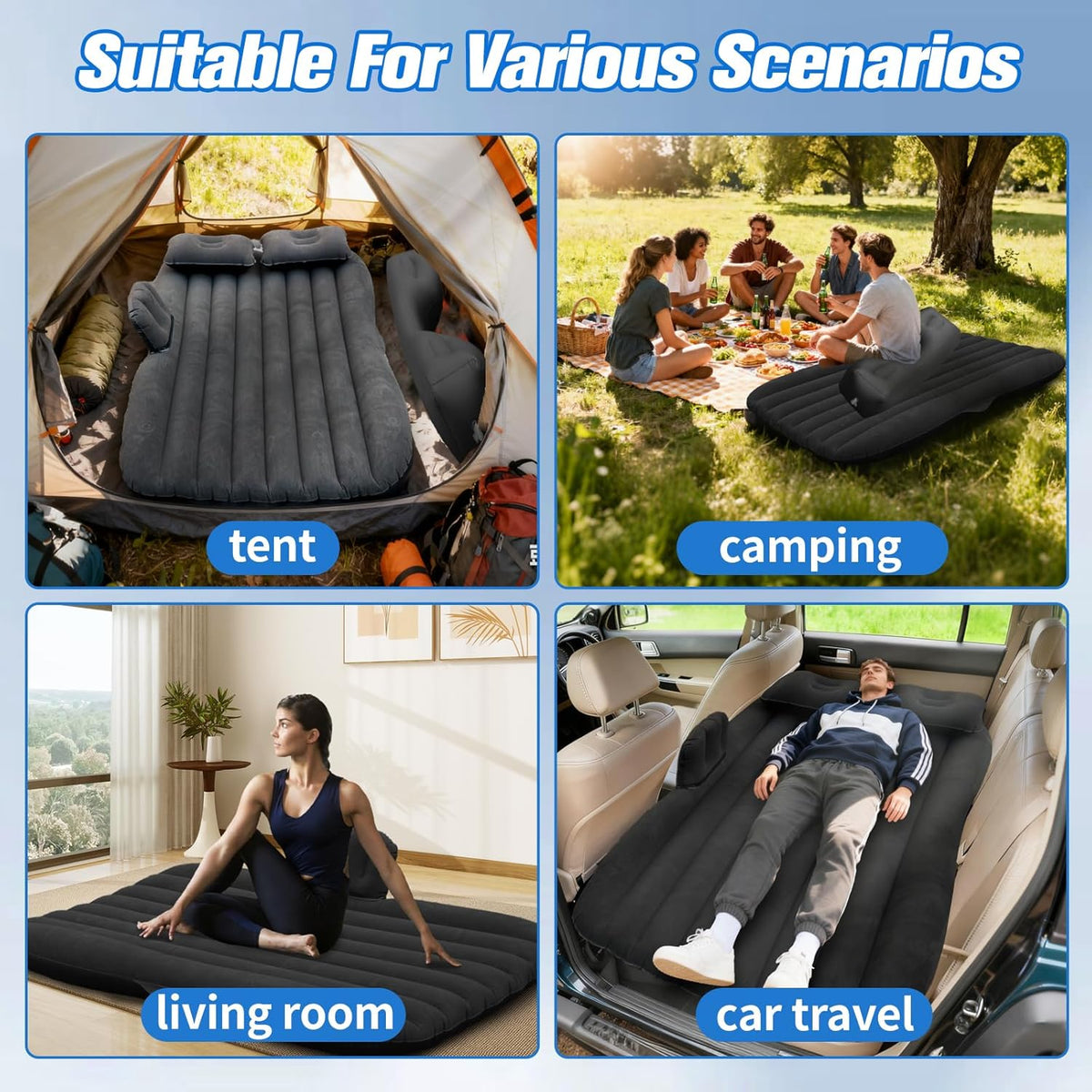 Inflatable Car Air Mattress Bed (132 × 96 cm, 1 Set)