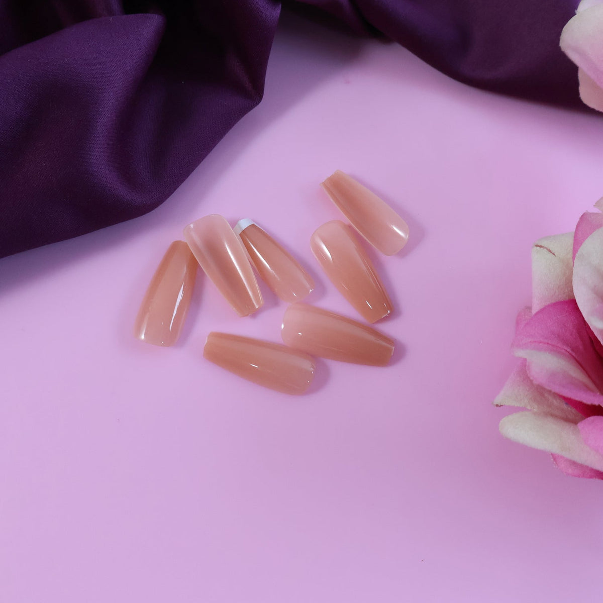 Elegant Nude Glossy Artificial Nail Tips fake nails (24 Pc Set)