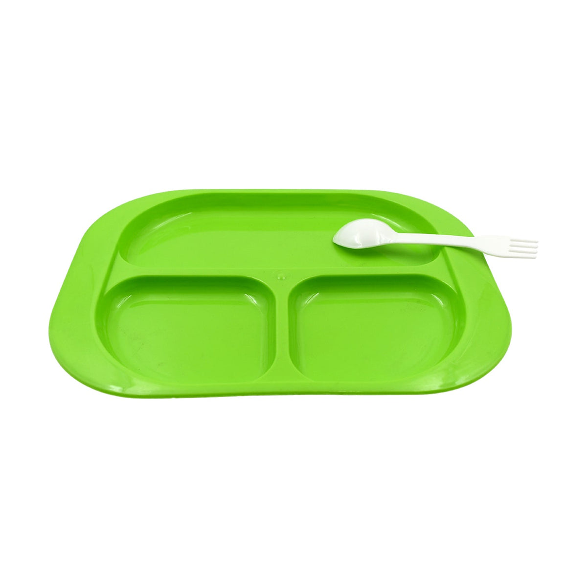 Biodegradable 3-Compartment Plastic Food Plate with Spoon for Snacks (1 Pc)