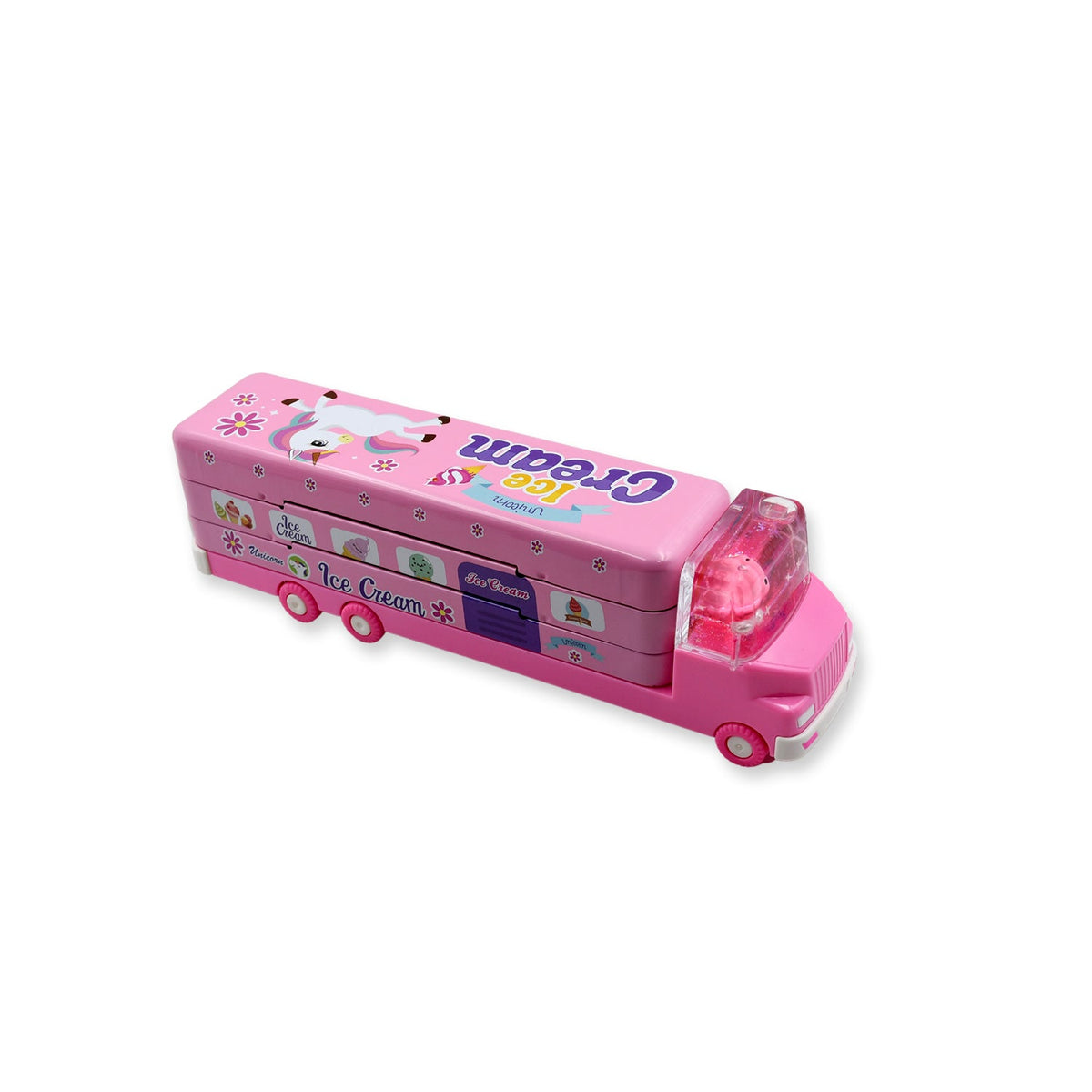 Double Decker Magic Truck Compass Multi Level Metal Pencil Case