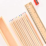 Colorful Wooden Pencil Set with Pencil box, Ruler, Sharpener (12 Pcs Set)