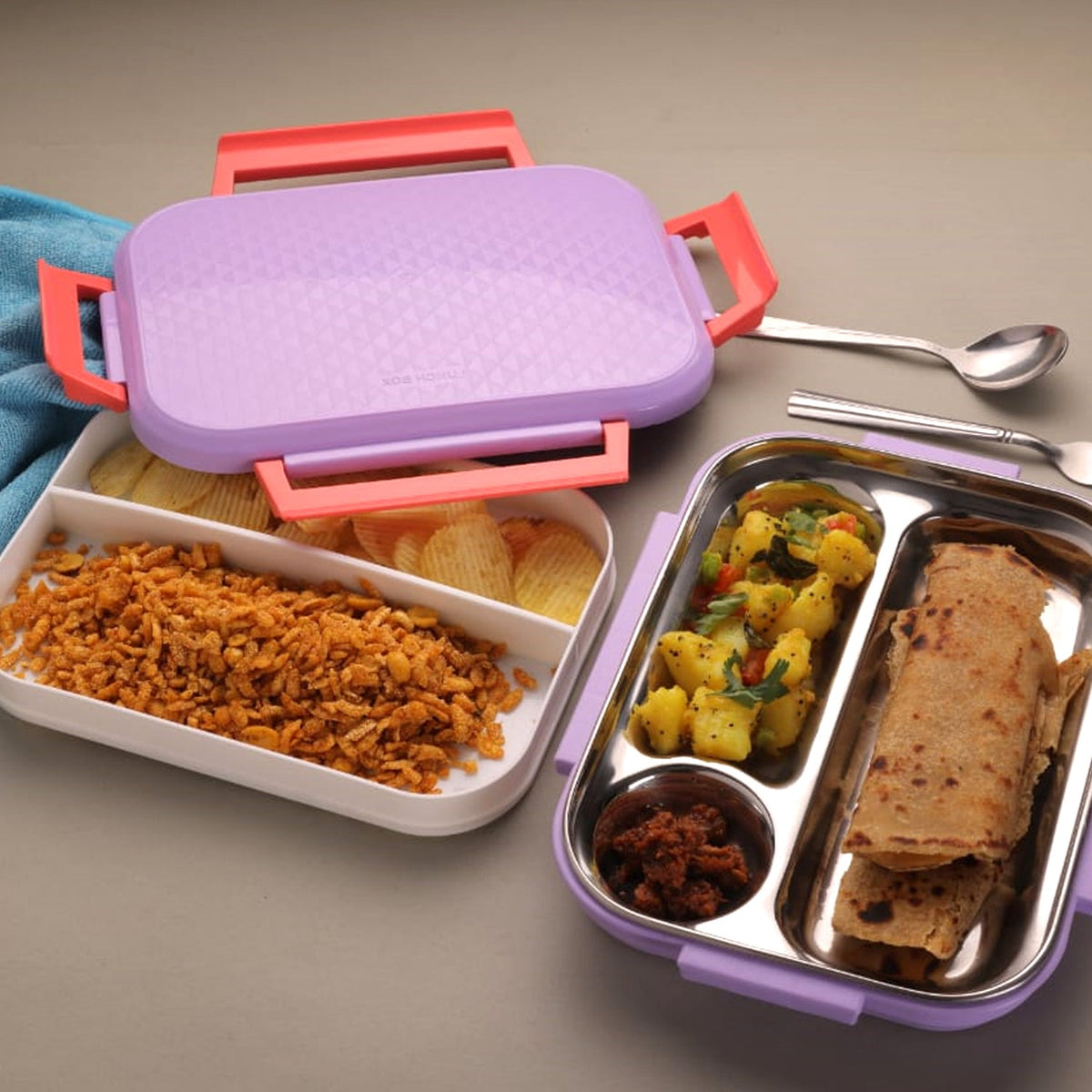Lunch Box Plastic with steel plate, small lunch box