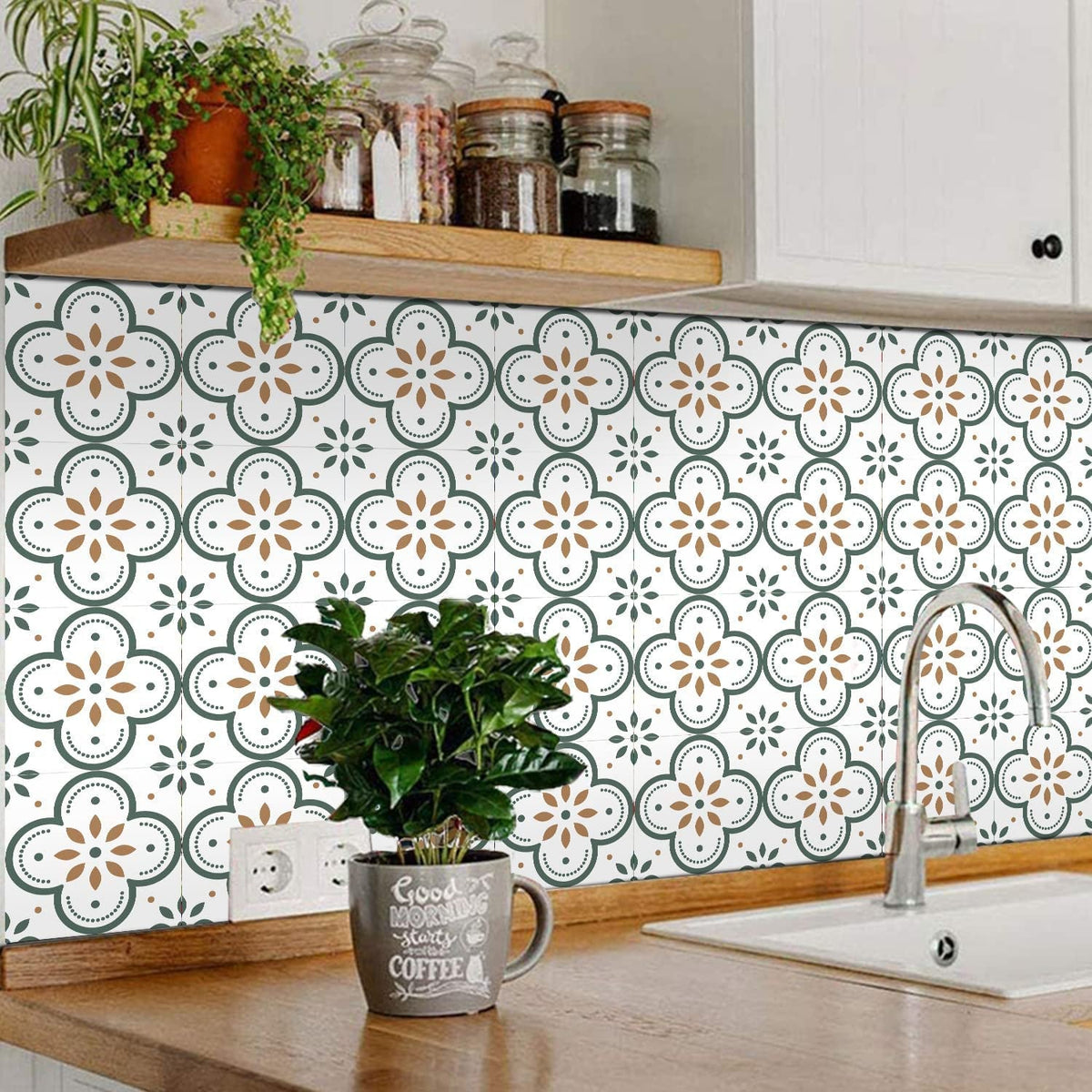 Peel & Stick 8×8 Inch Floor Tiles for Kitchen & Bathroom (10 Pc Set)
