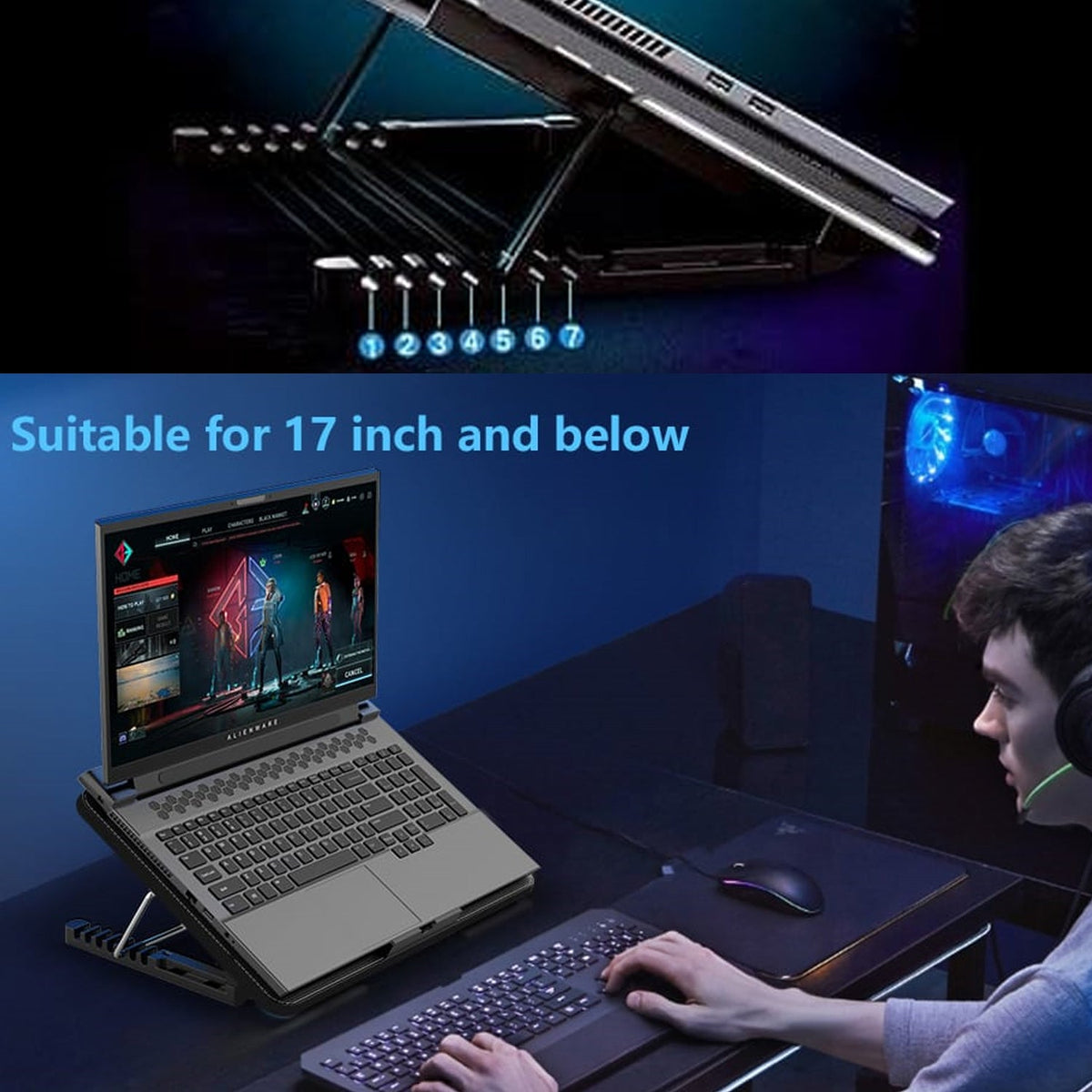Laptop Cooler Cooling Pad with 2 Quiet Led Fans, Stand for Gaming Laptop