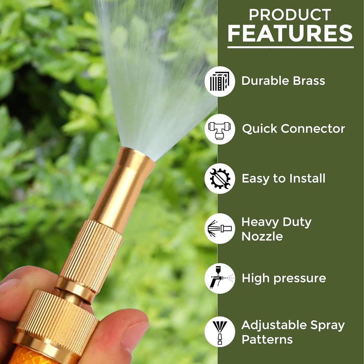 Heavy Duty Brass Garden Hose Spray Nozzle (1 Set)