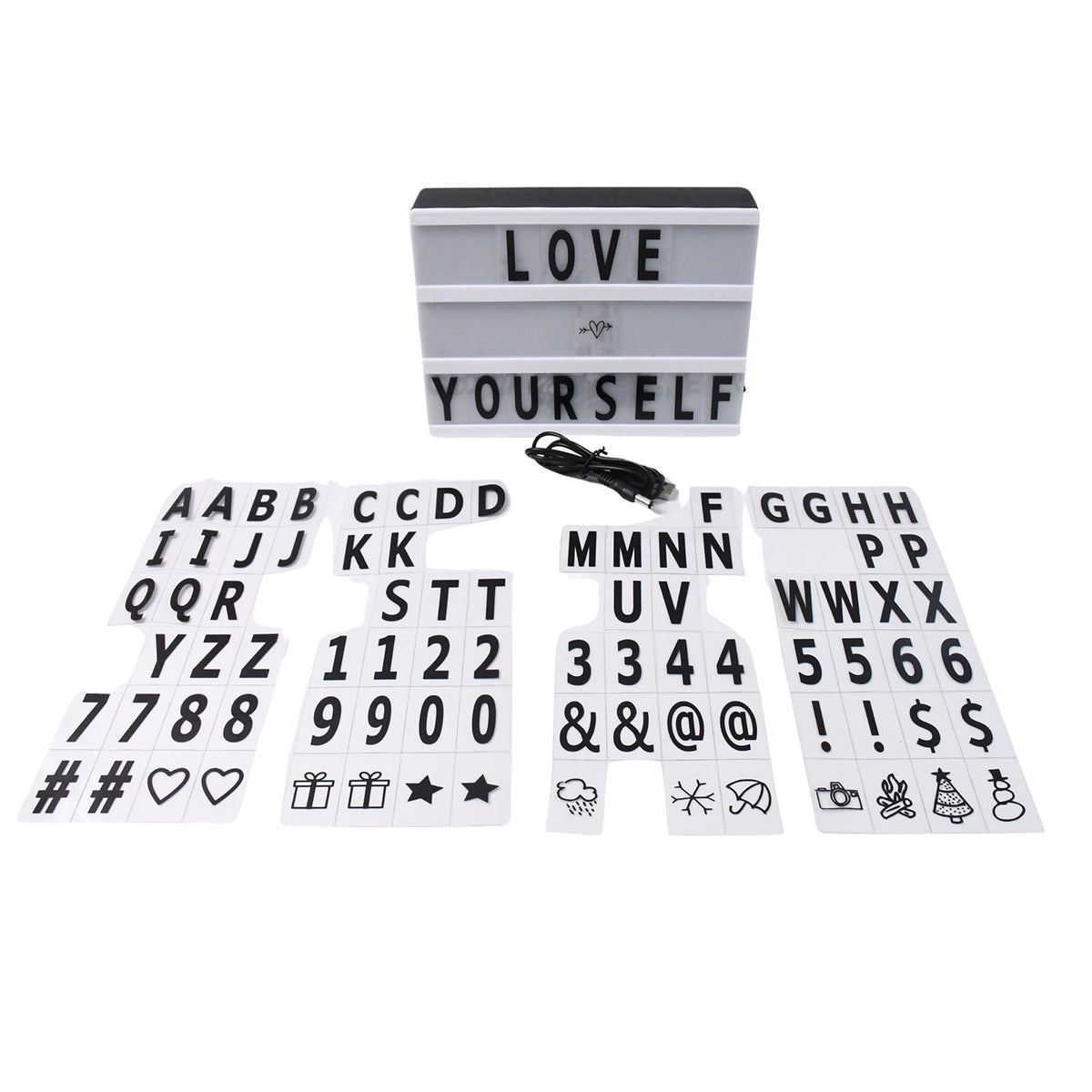 Black Mini A6 Magnetic Cinematic Light Box with 82 Characters and 10 Emojis (1 Set)