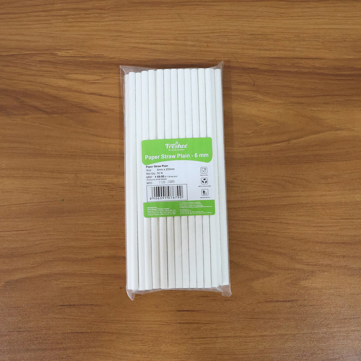 Paper Straw – Plain 6 mm Diameter, 200 mm Length, 50 Pcs Pack