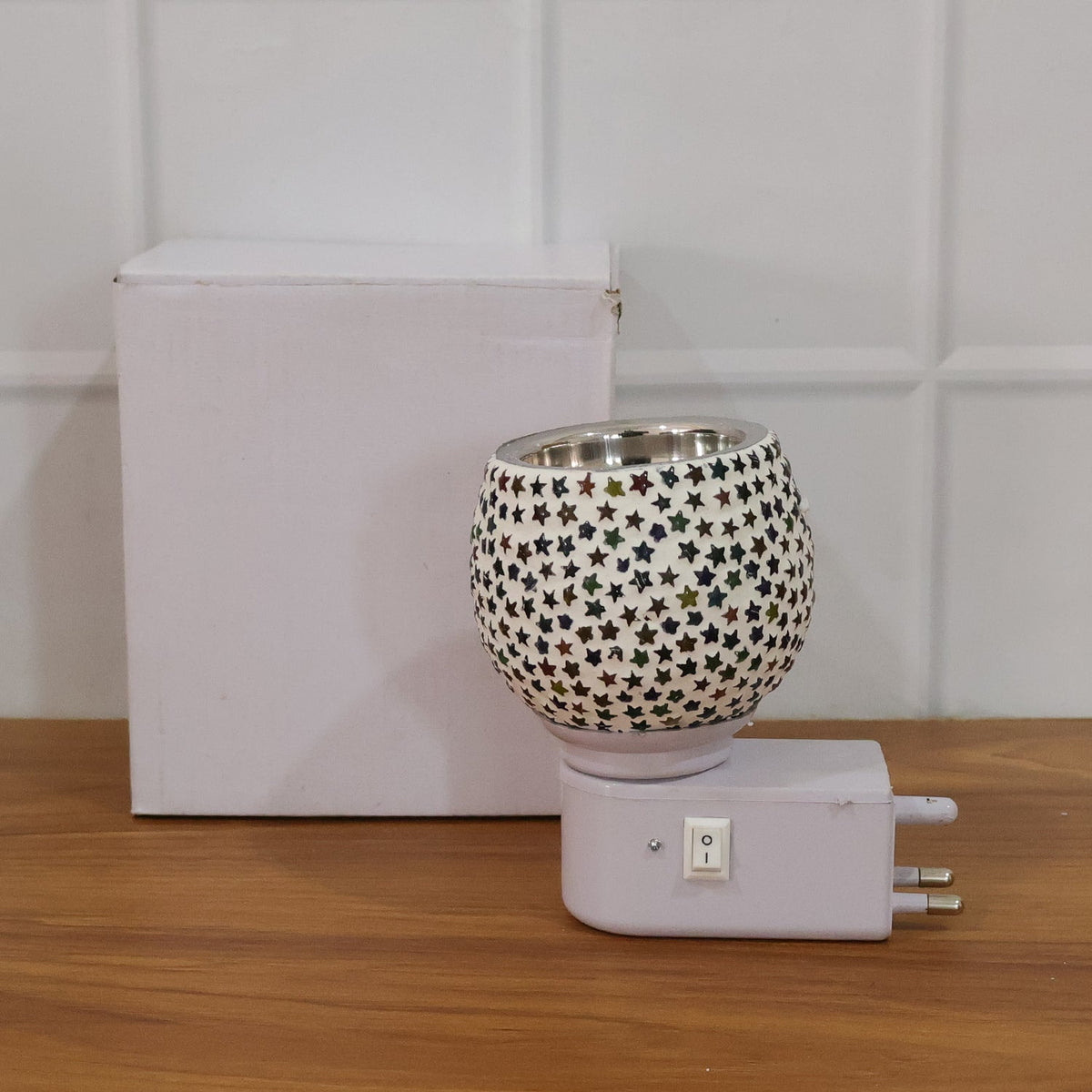 Decorative Star Pattern Kapoor Dani Mosaic Glass Plug-In Night Lamp (1 Pc)