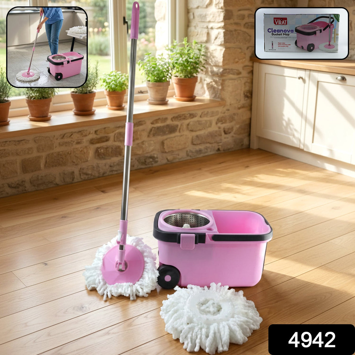 Quick Spin Mop With Steel Spin, Bucket Floor Cleaning, Easy Wheels & Big Bucket, Floor Cleaning Mop with Bucket
