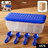 Kitchen Airtight 4-Section Storage Container / Pickle Jar 4 Spoons (1 Pc / Mix Color)