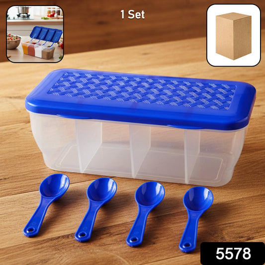 Kitchen Airtight 4-Section Storage Container / Pickle Jar 4 Spoons (1 Pc / Mix Color)