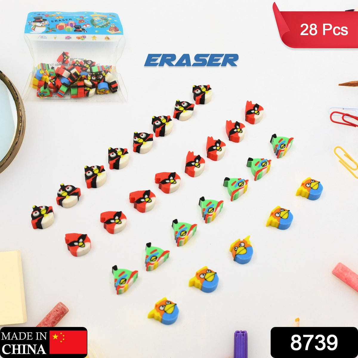 Colorful Novelty Eraser Set for Kids and Gifts (28 Pcs In 1 Packet)