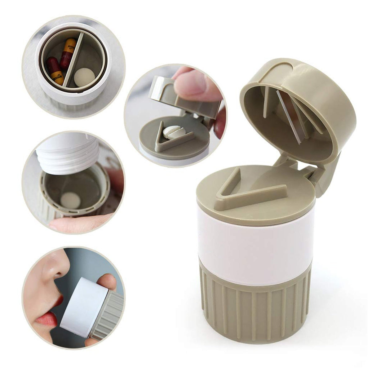 4-in-1 Medicine Cutter, Crusher, Storage Box for Pills