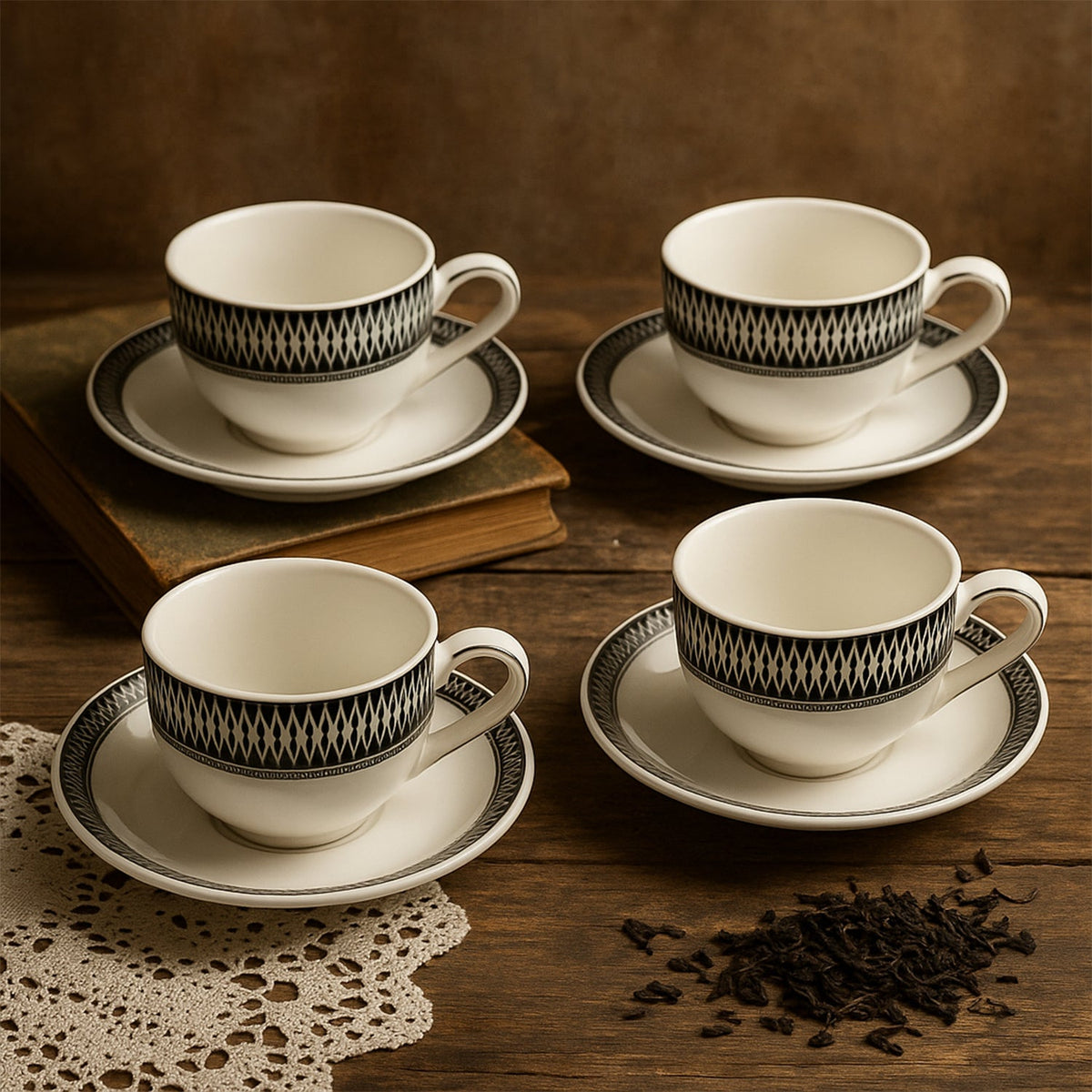 Ceramic Tea / cups and Saucer / Rakabi Set of 12 Pcs