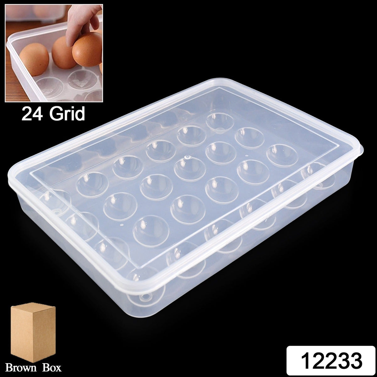 Plastic Egg 24 Grid Storage Container Holder Refrigerator Egg Tray Holds 24 (1 Pc)