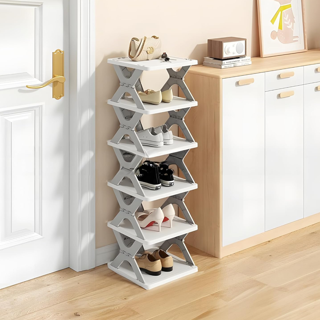 Foldable Shoe Rack (1 Pc, 6 Layers): Space-Saving, Entryway Storage