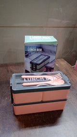 Plastic 2 Layer Leak Proof 3 Compartment Lunch Box for Office  (1 Pc)