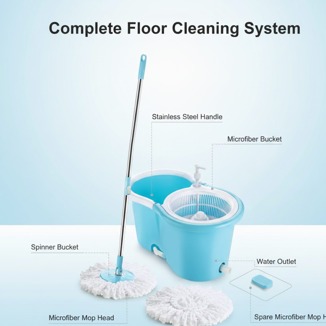 Plastic Spinner Bucket Floor Cleaning Mops Set
