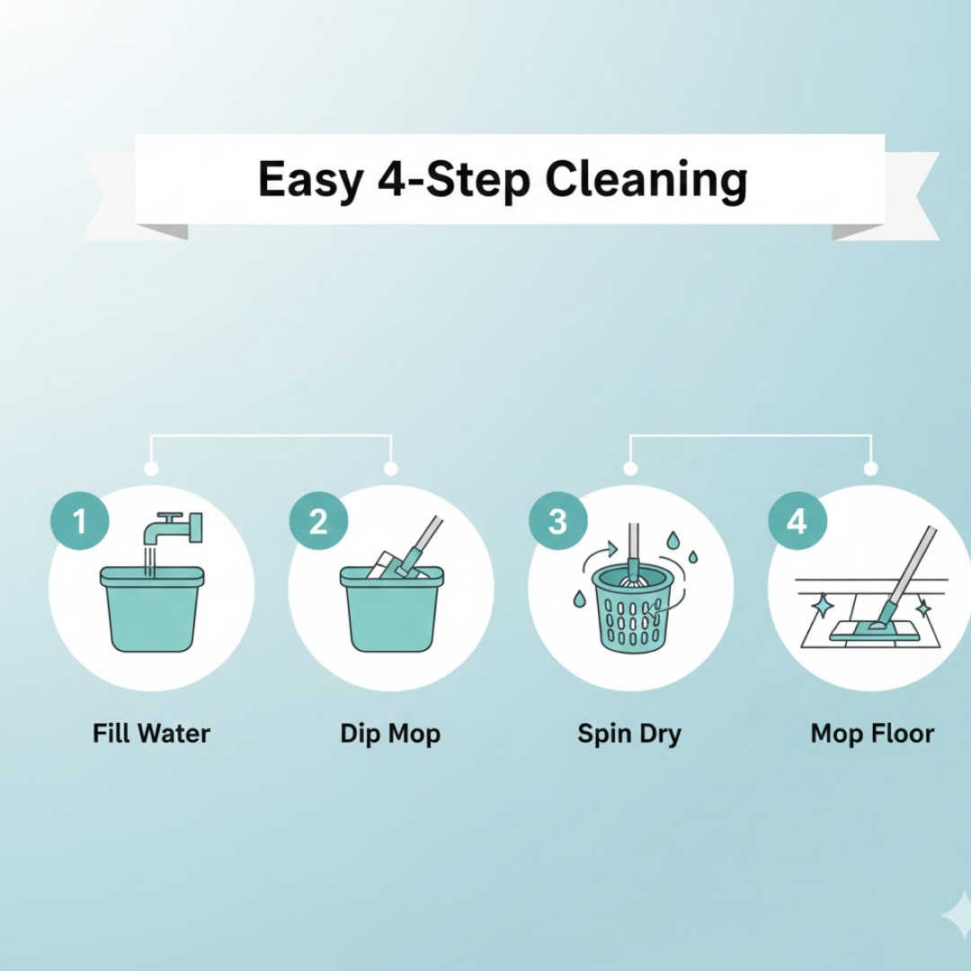Plastic Spinner Bucket Floor Cleaning Mops Set